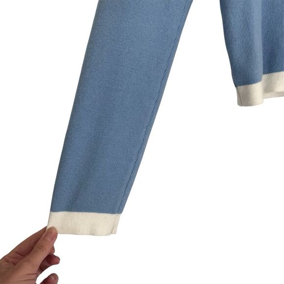 Emerson Lang Blue and Cream Button Front Cardigan Sweater S - Picture 5 of 7